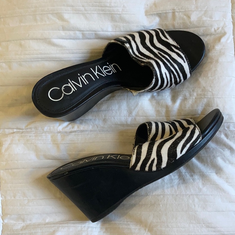 Calvin Klein zebra print high heel sandals